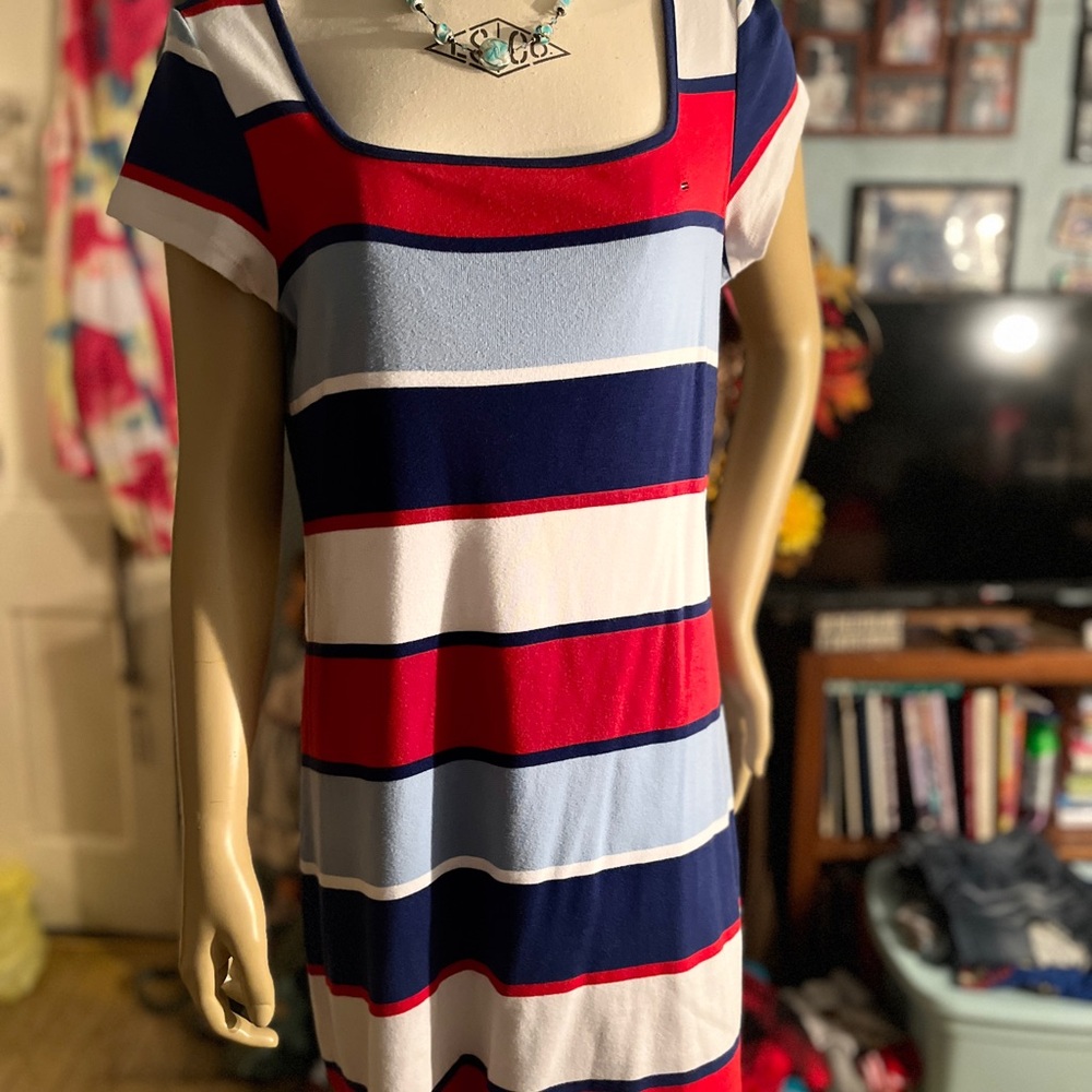 Tommy Hilfiger Red and Blue Raglan Sleeve Sheath Dress